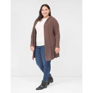 NWT Lane Bryant Ribbed Knit Hooded Cardigan Duster Brown Size 26 28